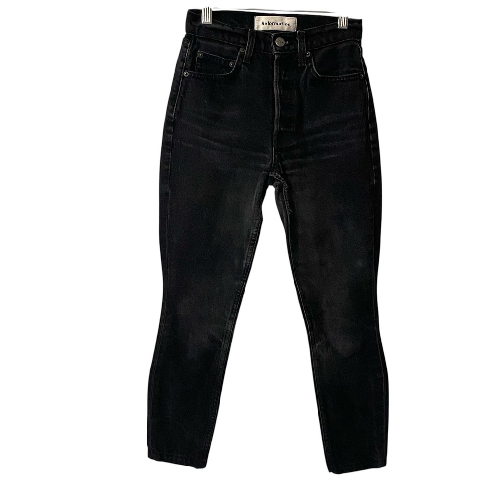 Reformation Melissa High Skinny Black Wash Denim Jeans‎ Button Fly Women's Sz 23